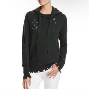 Aqua Cashmere Distressed Hoodie Women’s Sz M Green 100% Cashmere Sweater Top